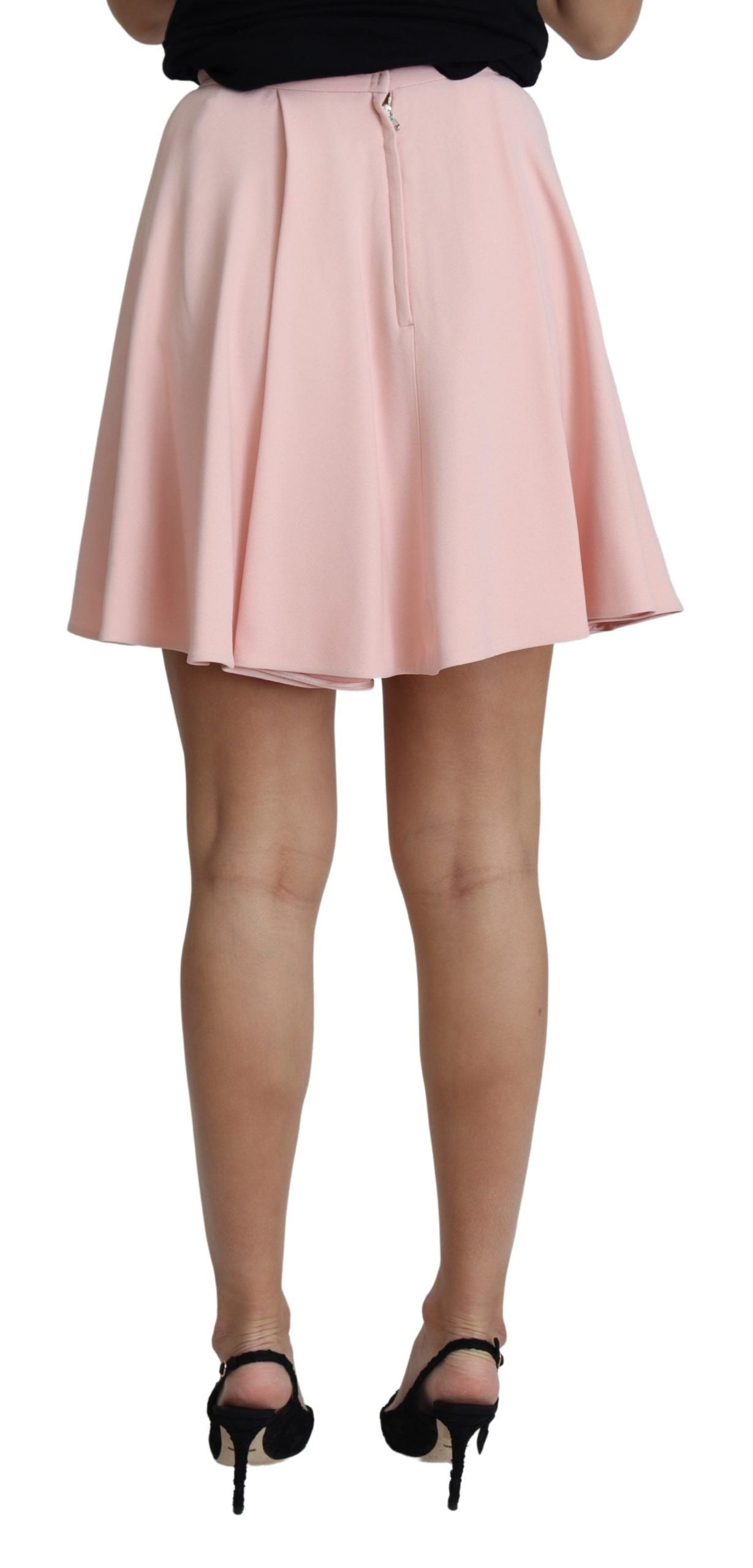 Pink Tuck Pleat Flare A-line Mini Rayon-Dolce & Gabbana-LabelTerrace.com