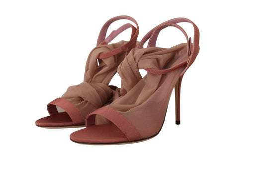 Pink Tulle Stretch Ankle Strap Sandals Shoes-Dolce & Gabbana-LabelTerrace.com