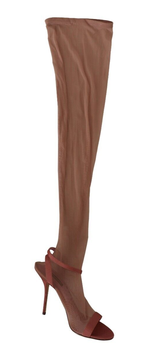 Pink Tulle Stretch Ankle Strap Sandals Shoes-Dolce & Gabbana-LabelTerrace.com