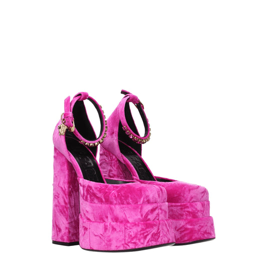 Pink Velvet Platform Sandals-Versace-LabelTerrace.com