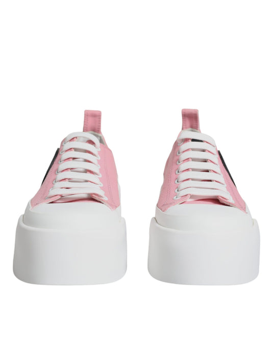 Pink White Canvas Logo Low Top Sneakers Shoes-Dolce & Gabbana-LabelTerrace.com