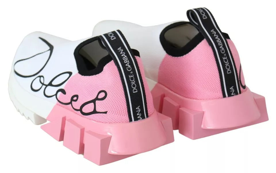 Pink White Logo Sorrento Sneakers Shoes-Dolce & Gabbana-LabelTerrace.com