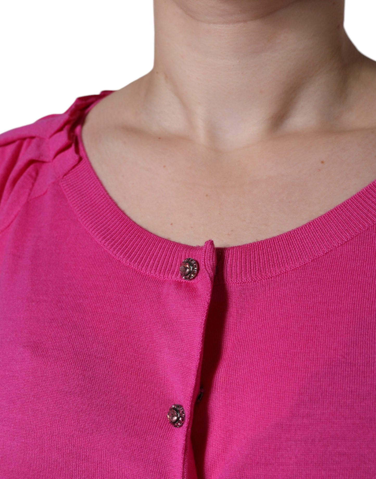 Pink Wool Button Down Short Sleeve Blouse Top-Dolce & Gabbana-LabelTerrace.com