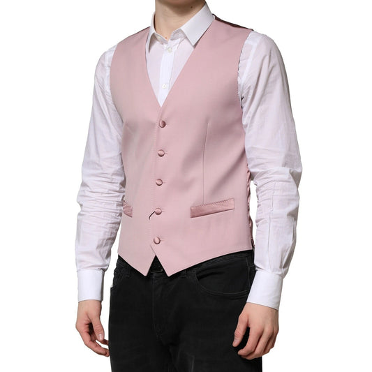 Pink Wool Dress Formal Men Waistcoat Vest-Dolce & Gabbana-LabelTerrace.com
