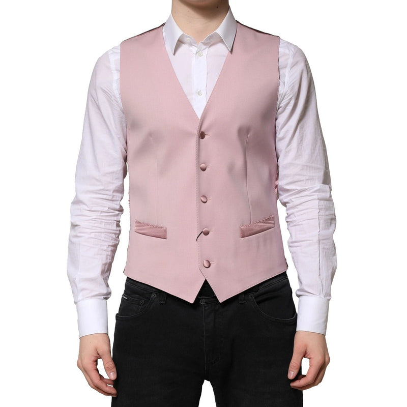 Pink Wool Dress Formal Men Waistcoat Vest-Dolce & Gabbana-LabelTerrace.com
