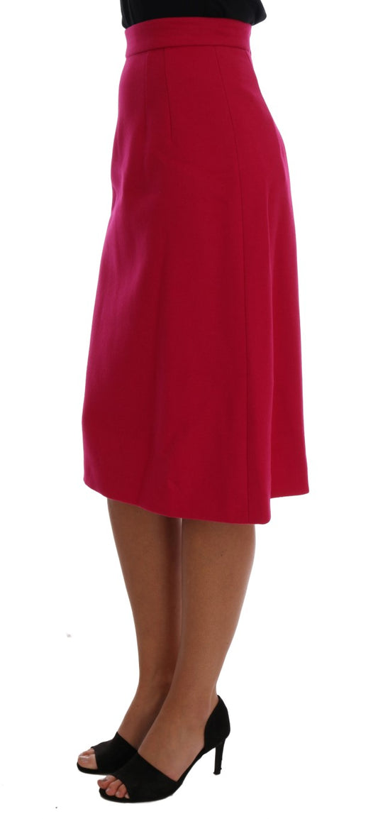 Pink Wool Knee Long A-Line Skirt-Dolce & Gabbana-LabelTerrace.com