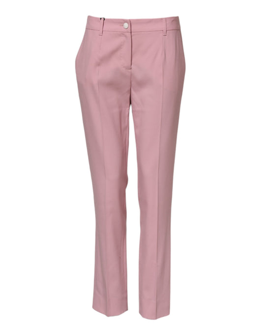 Pink Wool Mid Waist Tapered Pants-Dolce & Gabbana-LabelTerrace.com