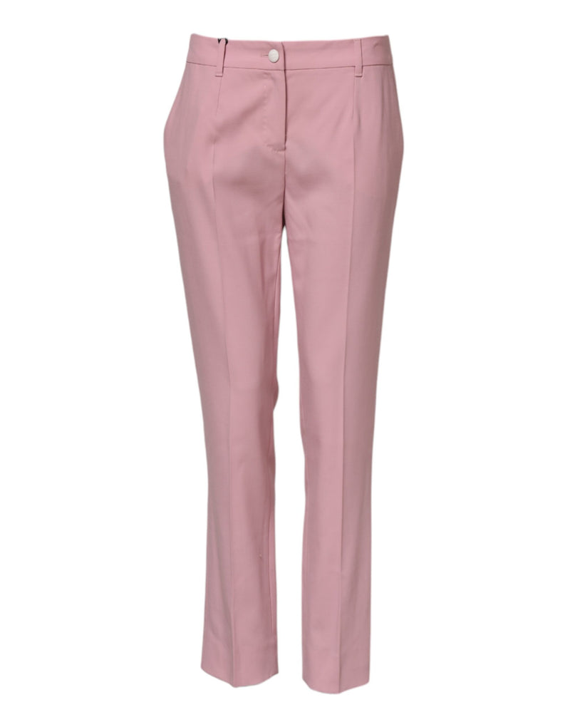 Pink Wool Mid Waist Tapered Pants-Dolce & Gabbana-LabelTerrace.com