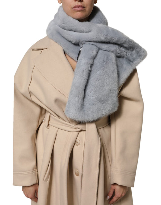 Powder Blue Mink Fur Neck Warmer Scarf-Dolce & Gabbana-LabelTerrace.com