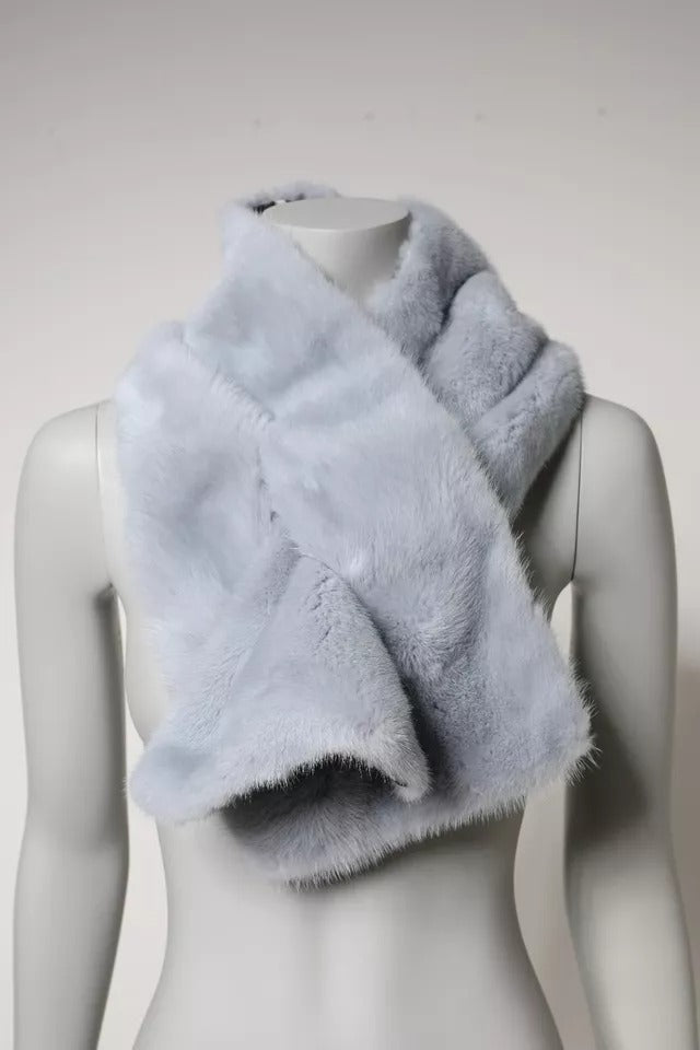 Powder Blue Mink Fur Neck Warmer Scarf-Dolce & Gabbana-LabelTerrace.com