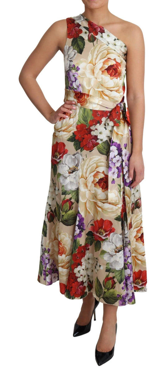 Print Silk Stretch One Shoulder Dress Floral-Dolce & Gabbana-LabelTerrace.com