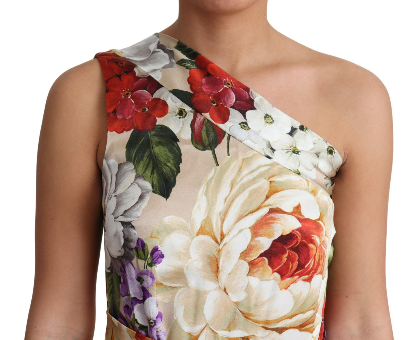 Print Silk Stretch One Shoulder Dress Floral-Dolce & Gabbana-LabelTerrace.com