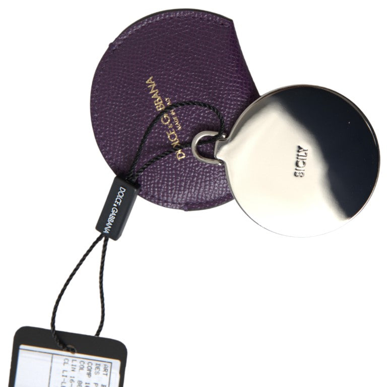 Purple Calfskin Leather Round Hand Mirror Holder-Dolce & Gabbana-LabelTerrace.com