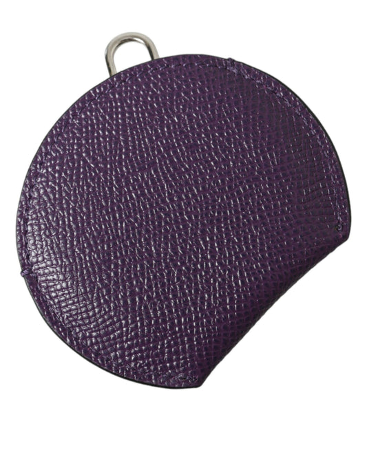 Purple Calfskin Leather Round Logo Hand Mirror Holder-Dolce & Gabbana-LabelTerrace.com