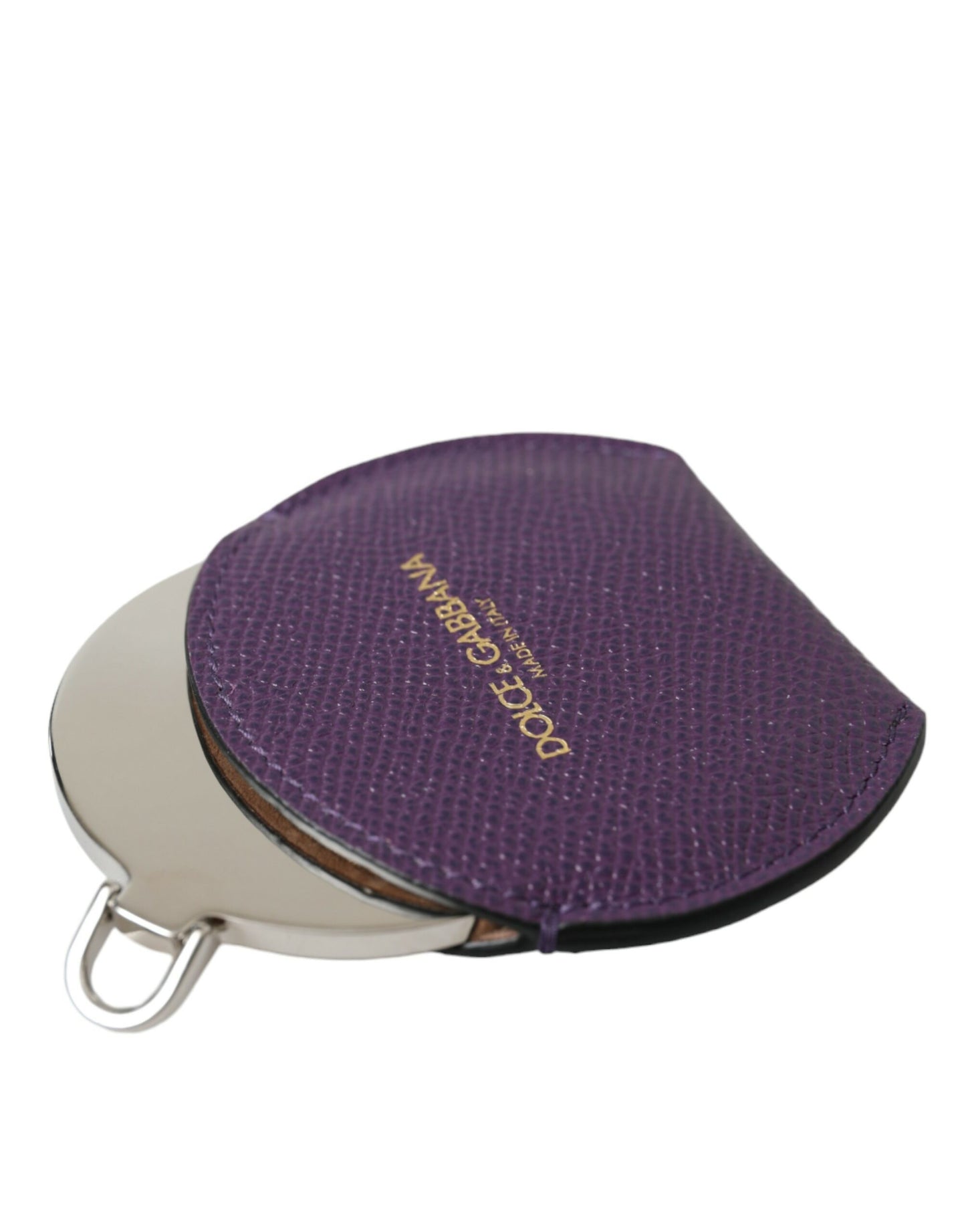 Purple Calfskin Leather Round Logo Hand Mirror Holder-Dolce & Gabbana-LabelTerrace.com