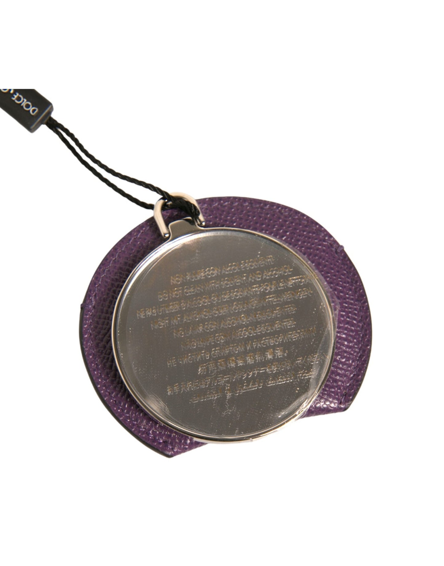 Purple Calfskin Leather Round Logo Hand Mirror Holder-Dolce & Gabbana-LabelTerrace.com