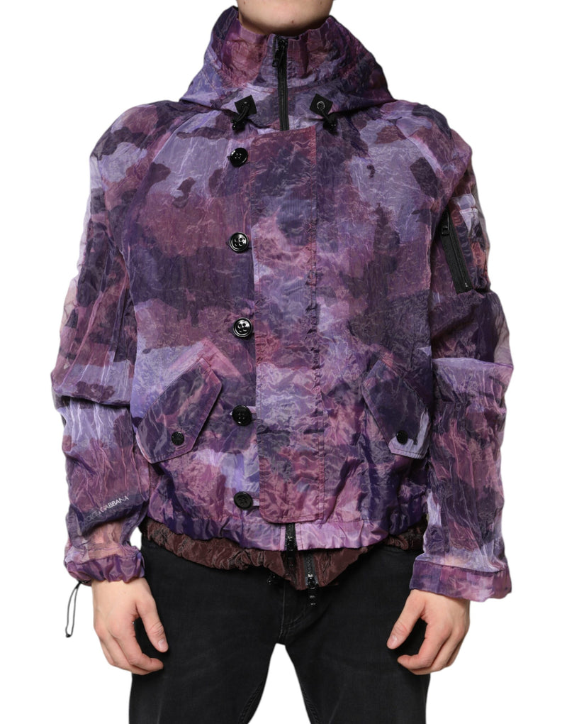 Purple Camouflage Hooded Men Blouson Jacket-Dolce & Gabbana-LabelTerrace.com