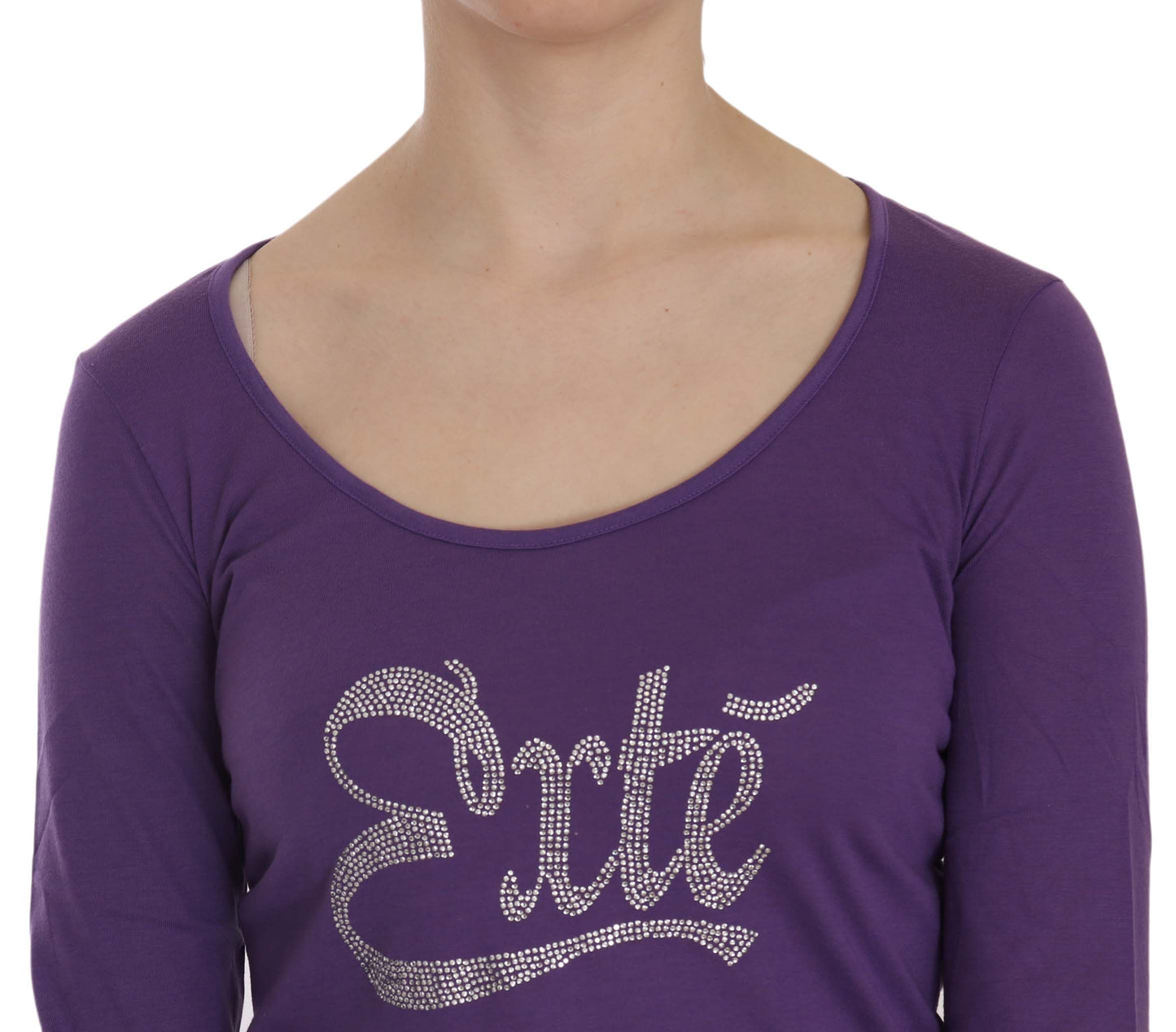 Purple Crystal Embellished Long Sleeve Casual Top-Exte-LabelTerrace.com