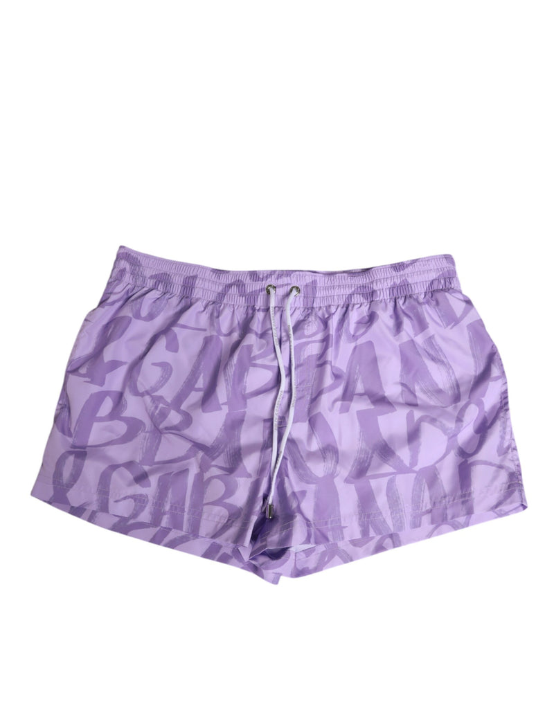 Purple DG Logo Print Nylon Men Shorts Swimwear