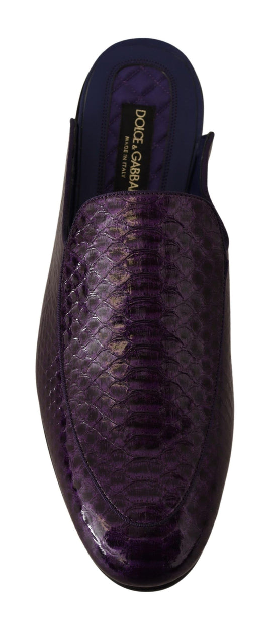Purple Exotic Leather Flats Slides Shoes-Dolce & Gabbana-LabelTerrace.com