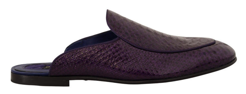 Purple Exotic Leather Flats Slides Shoes-Dolce & Gabbana-LabelTerrace.com