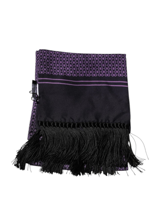 Purple Fantasy Silk Fringes Neck Wrap Scarf-Dolce & Gabbana-LabelTerrace.com