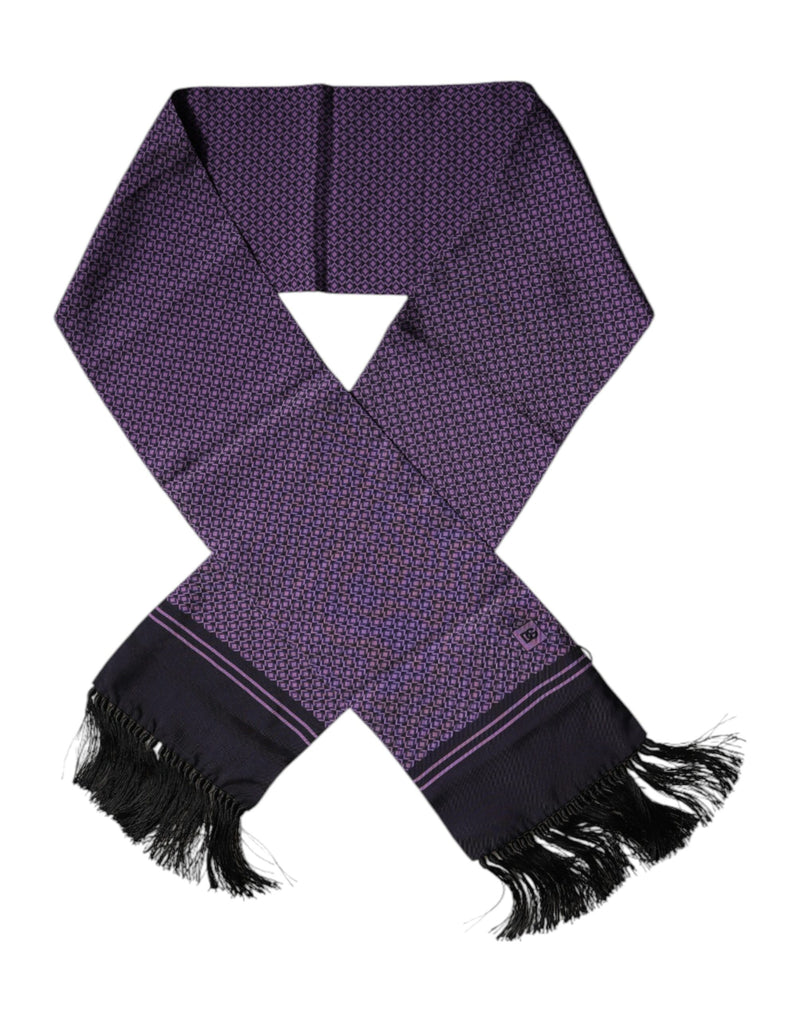 Purple Fantasy Silk Fringes Neck Wrap Scarf-Dolce & Gabbana-LabelTerrace.com