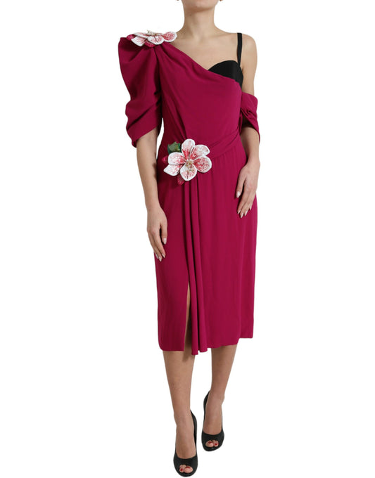 Purple Flower Embellished One Shoulder Dress-Dolce & Gabbana-LabelTerrace.com
