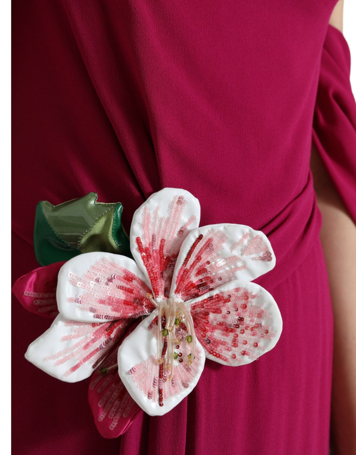 Purple Flower Embellished One Shoulder Dress-Dolce & Gabbana-LabelTerrace.com