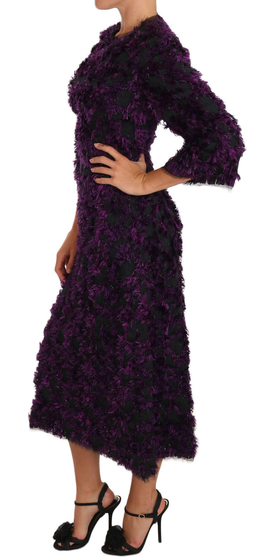 Purple Fringe Midi Sheath Dress-Dolce & Gabbana-LabelTerrace.com