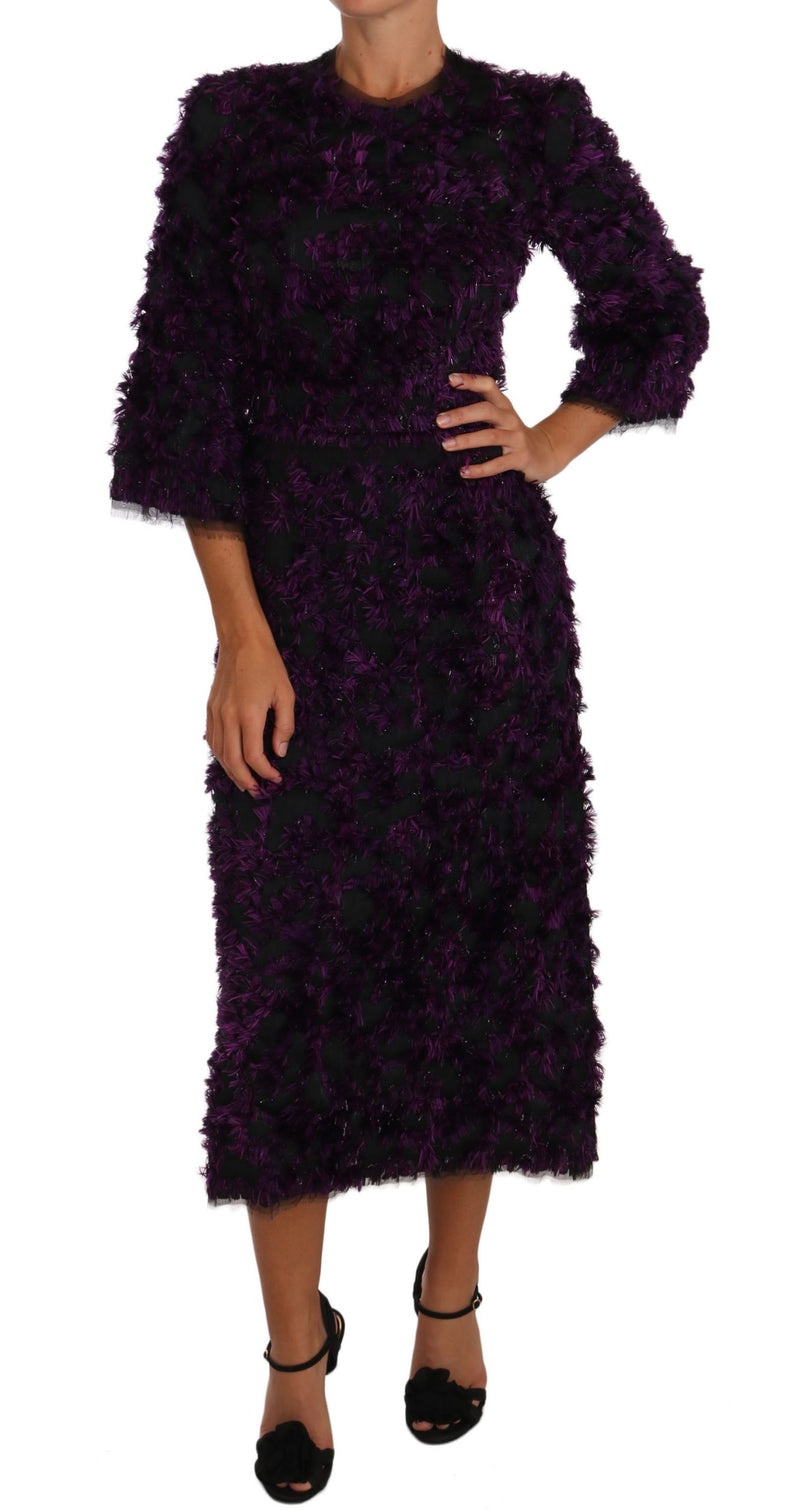 Purple Fringe Midi Sheath Dress-Dolce & Gabbana-LabelTerrace.com