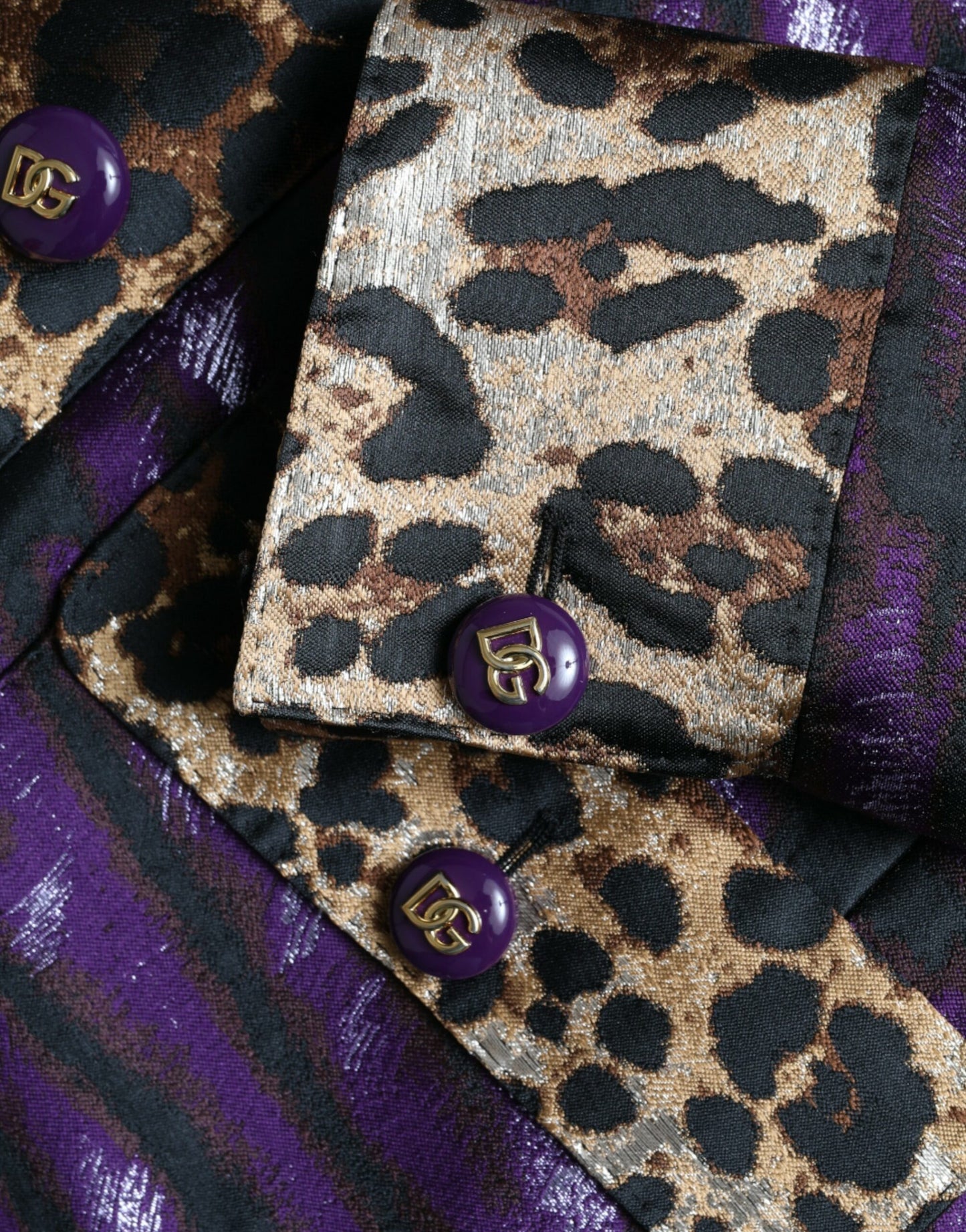 Purple Lamé Jacquard Tiger Print Coat Jacket-Dolce & Gabbana-LabelTerrace.com