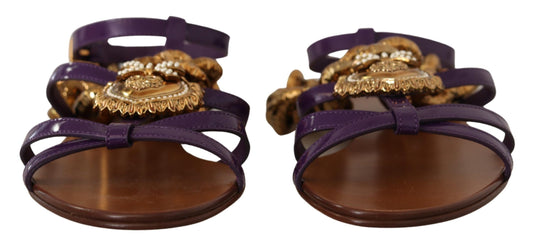 Purple Leather Devotion Flats Sandals Shoes-Dolce & Gabbana-LabelTerrace.com