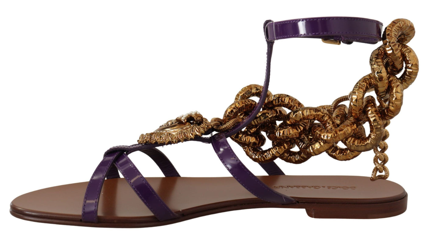 Purple Leather Devotion Flats Sandals Shoes-Dolce & Gabbana-LabelTerrace.com