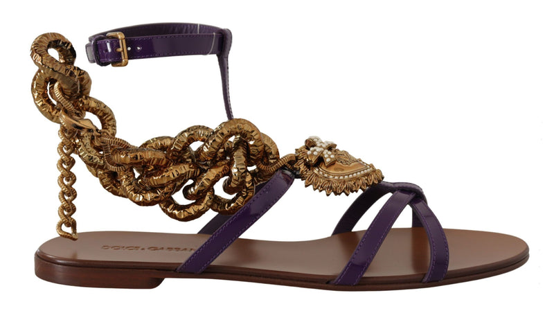 Purple Leather Devotion Flats Sandals Shoes-Dolce & Gabbana-LabelTerrace.com