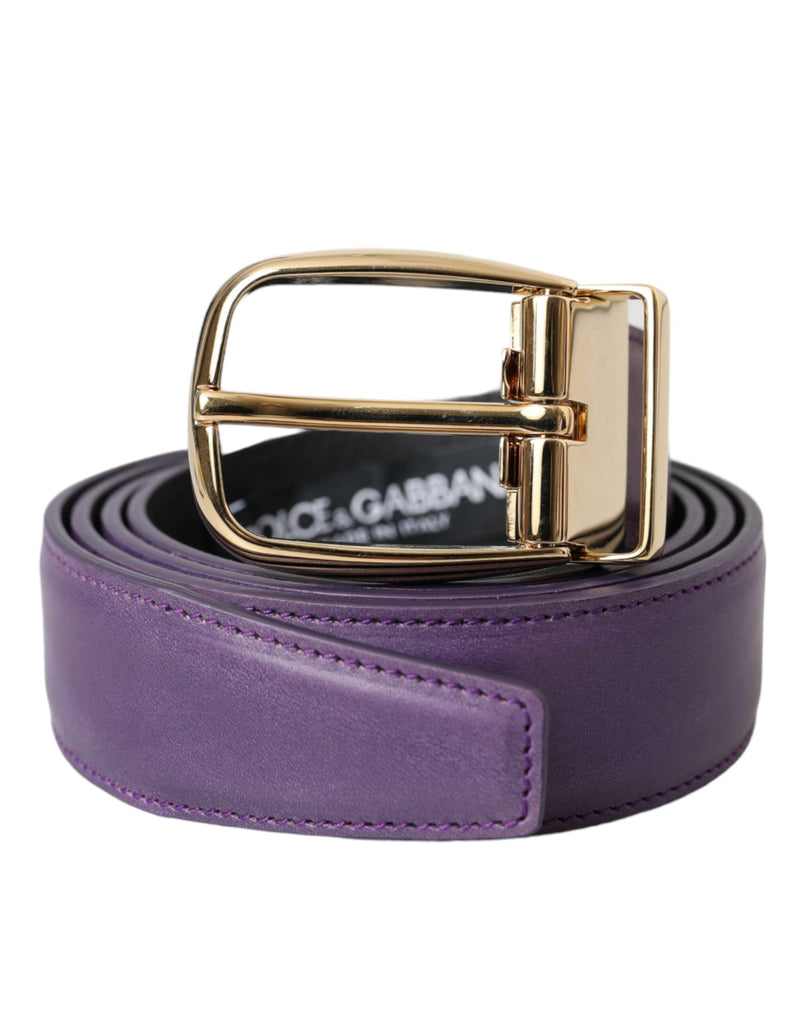 Purple Leather Gold Metal Buckle Belt Men-Dolce & Gabbana-LabelTerrace.com