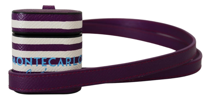 Purple Leather Strap Gold Metal Logo Airpods Case-Dolce & Gabbana-LabelTerrace.com