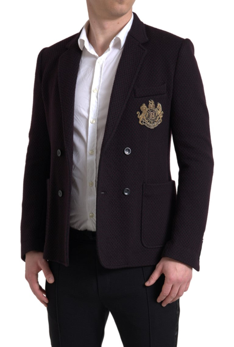 Purple Logo Embroidery Double Breasted Blazer-Dolce & Gabbana-LabelTerrace.com