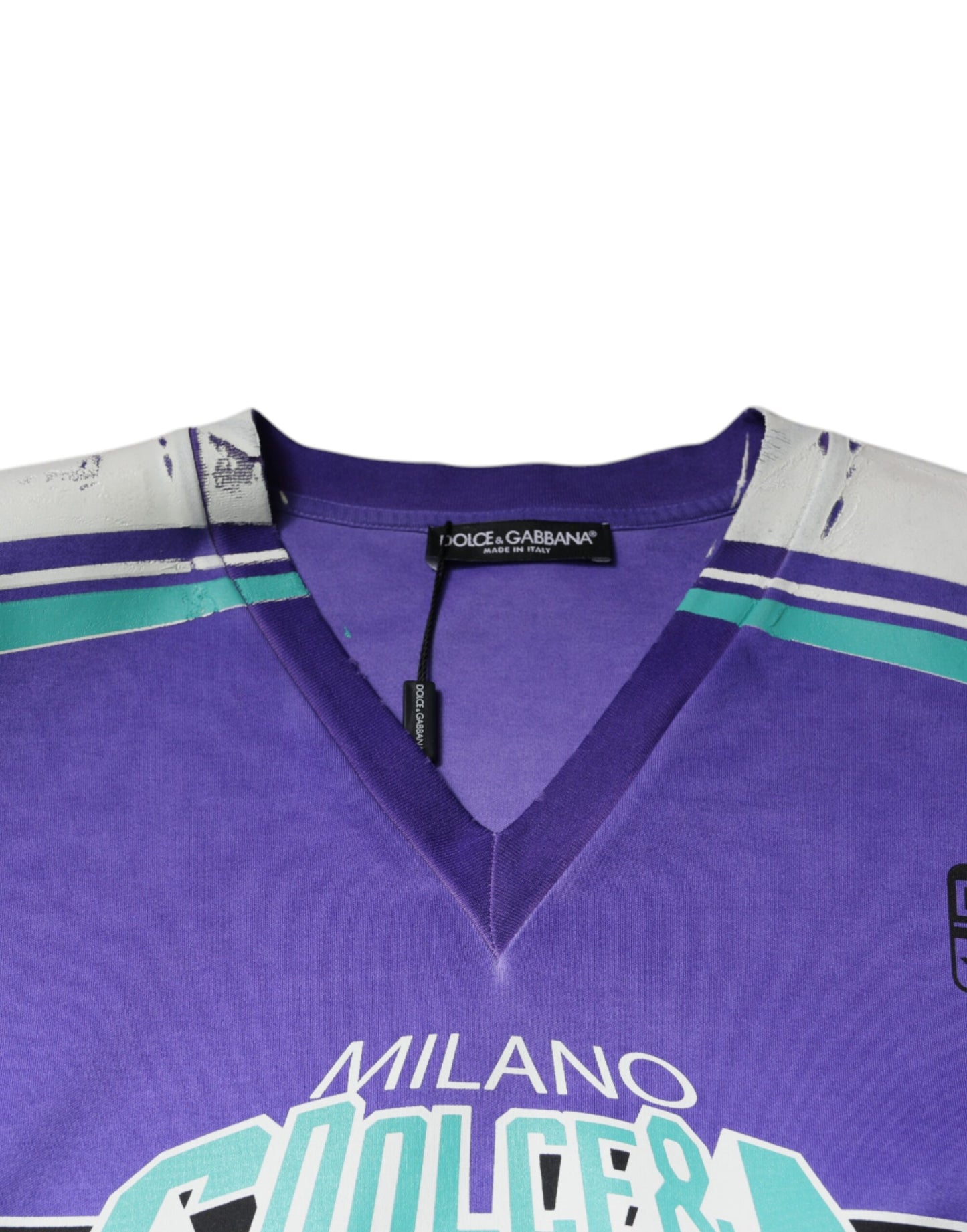 Purple Logo Jersey Cotton V-neck T-shirt-Dolce & Gabbana-LabelTerrace.com