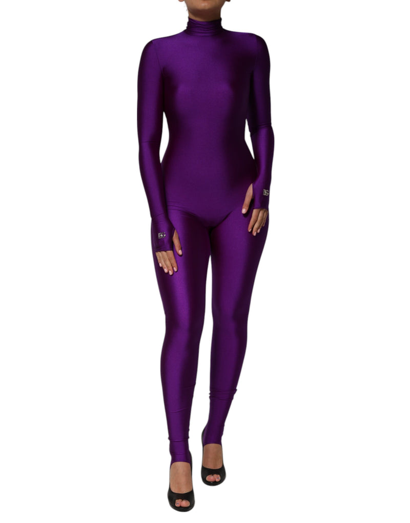 Purple Nylon Turtleneck Bodycon Jumpsuit Dress-Dolce & Gabbana-LabelTerrace.com