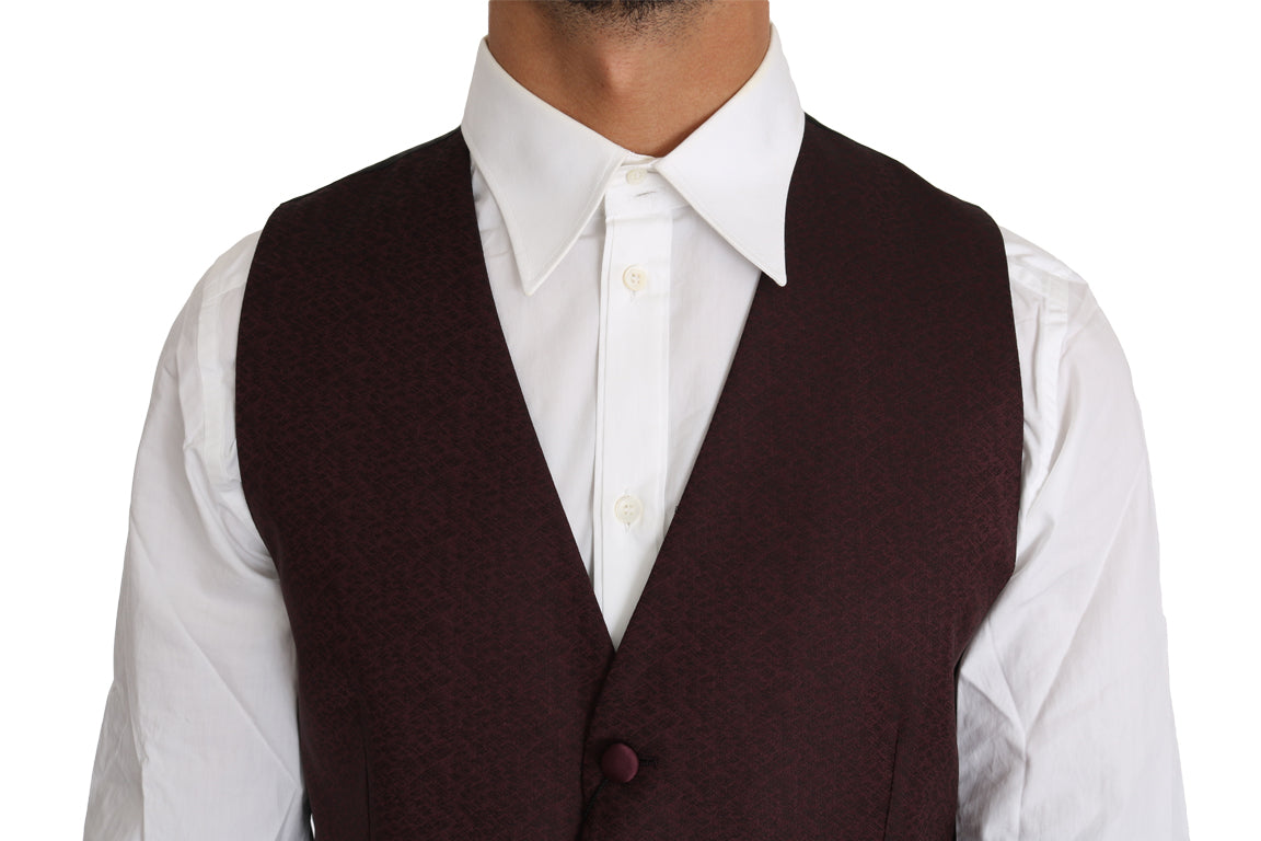 Purple Pattern Wool Silk Waistcoat Vest-Dolce & Gabbana-LabelTerrace.com