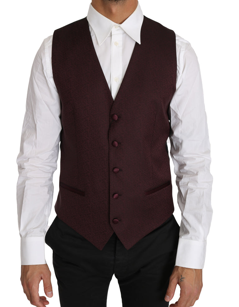 Purple Pattern Wool Silk Waistcoat Vest-Dolce & Gabbana-LabelTerrace.com