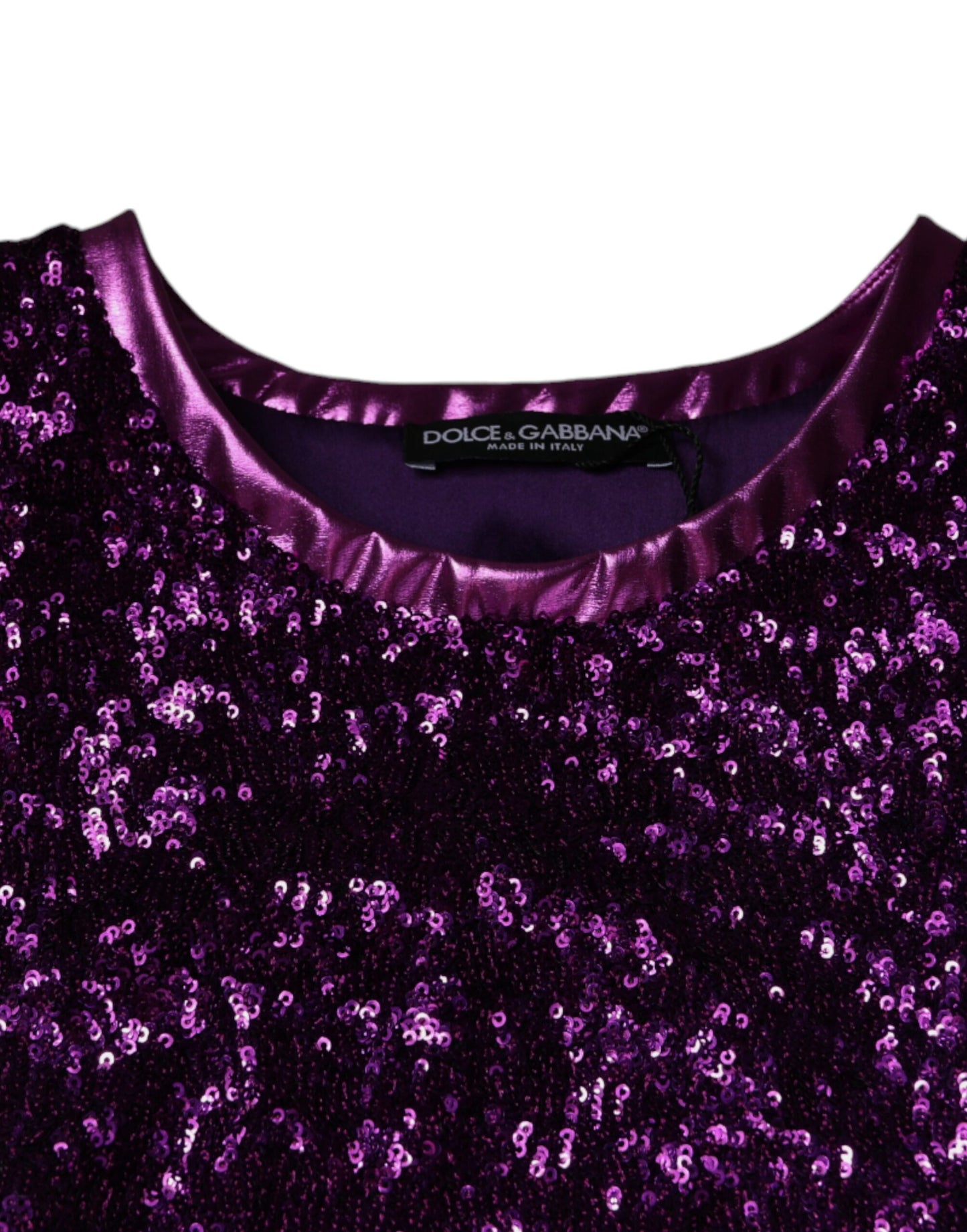 Purple Sequin Round Neck Sleeveless T-shirt-Dolce & Gabbana-LabelTerrace.com