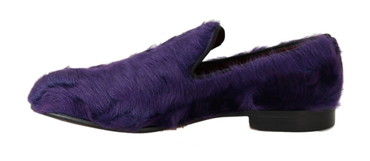 Purple Sheep Fur Leather Loafers-Dolce & Gabbana-LabelTerrace.com
