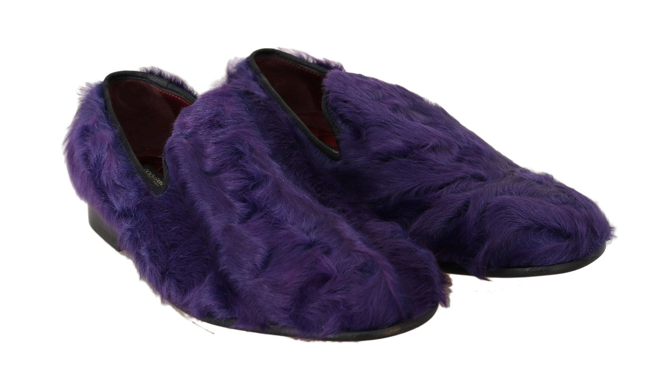 Purple Sheep Fur Leather Loafers-Dolce & Gabbana-LabelTerrace.com
