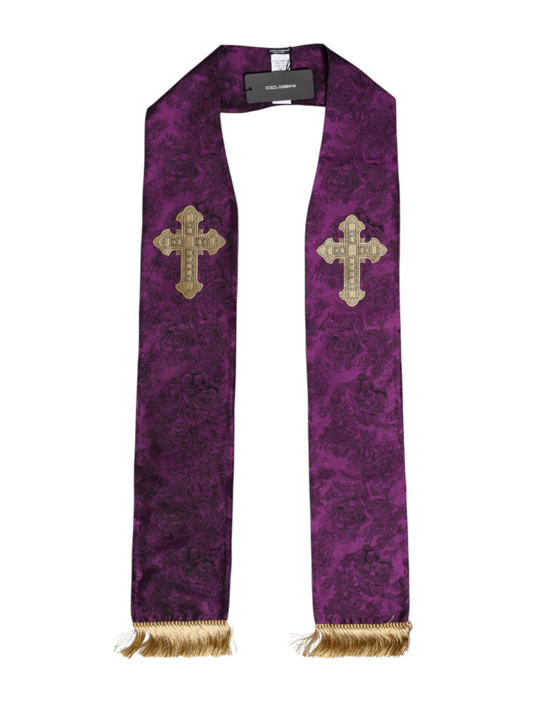 Purple Silk Fringes Cross Men Foulard Scarf-Dolce & Gabbana-LabelTerrace.com