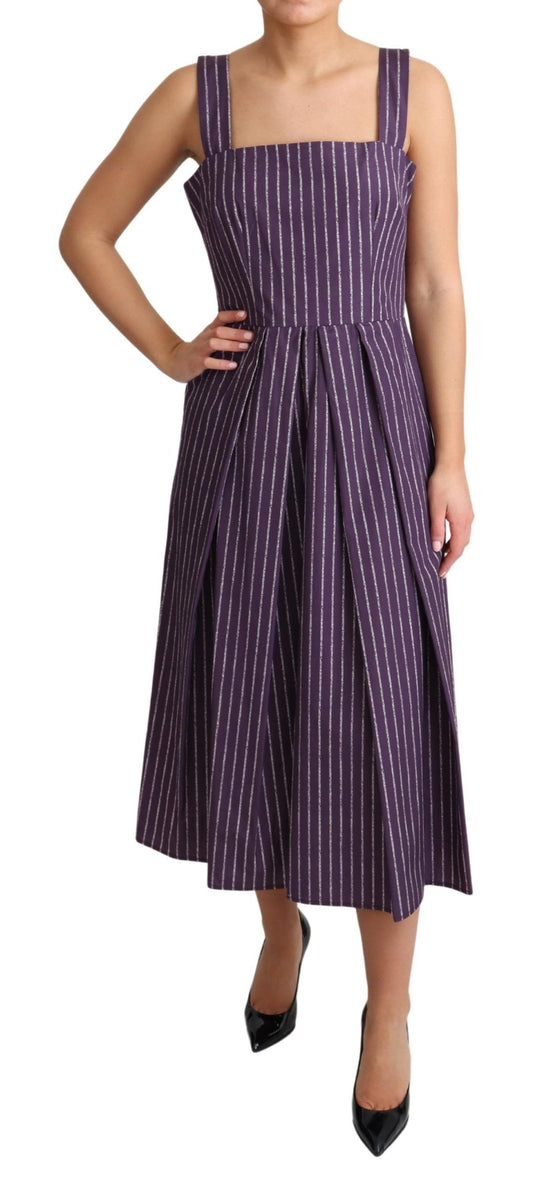 Purple Striped Cotton A-Line Stretch Dress-Dolce & Gabbana-LabelTerrace.com