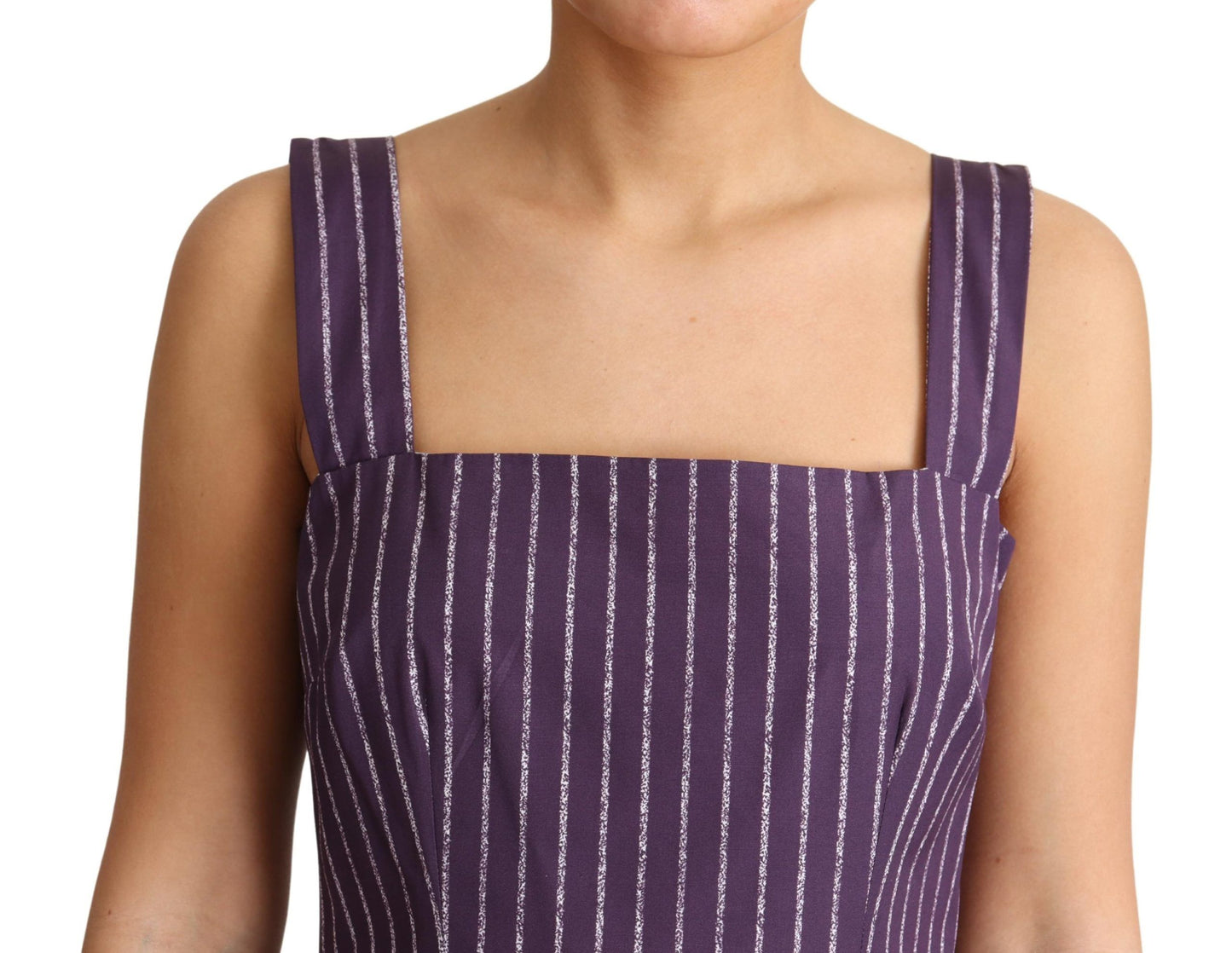 Purple Striped Cotton A-Line Stretch Dress-Dolce & Gabbana-LabelTerrace.com