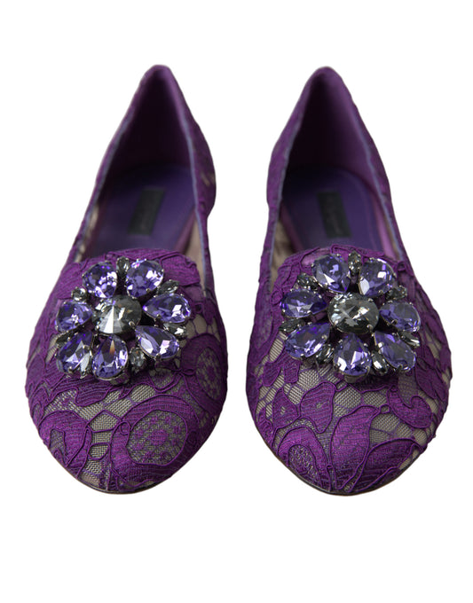 Purple Vally Taormina Lace Crystals Flats Shoes-Dolce & Gabbana-LabelTerrace.com
