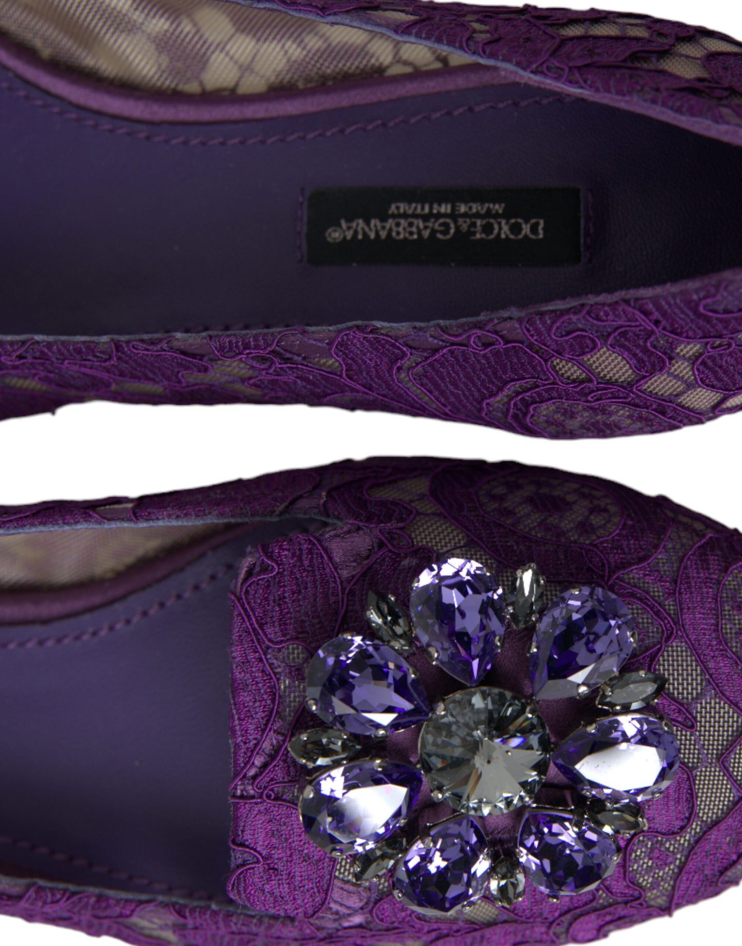 Purple Vally Taormina Lace Crystals Flats Shoes-Dolce & Gabbana-LabelTerrace.com